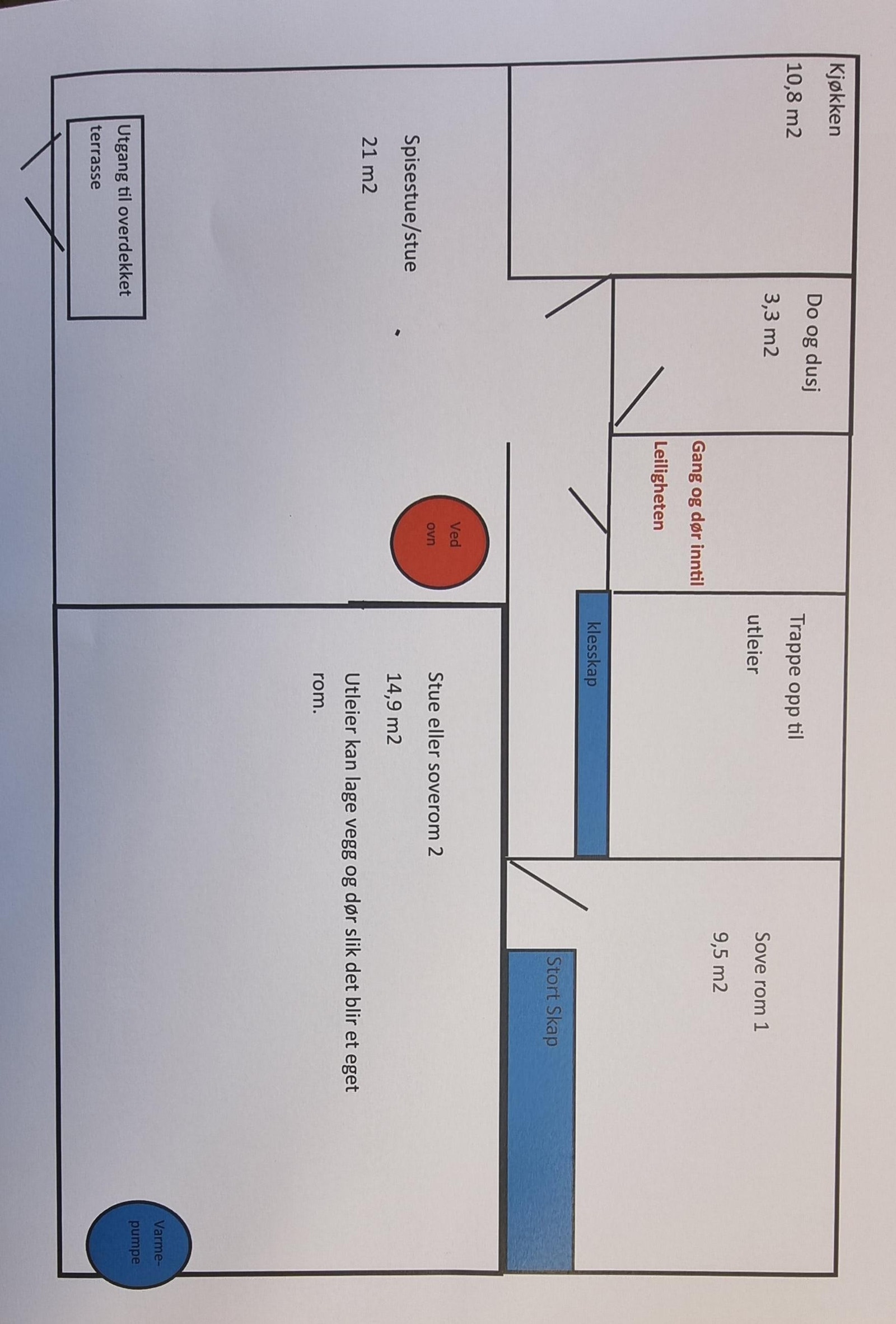 Plan over leiligheten, vegg er satt opp nå. Galleribilde