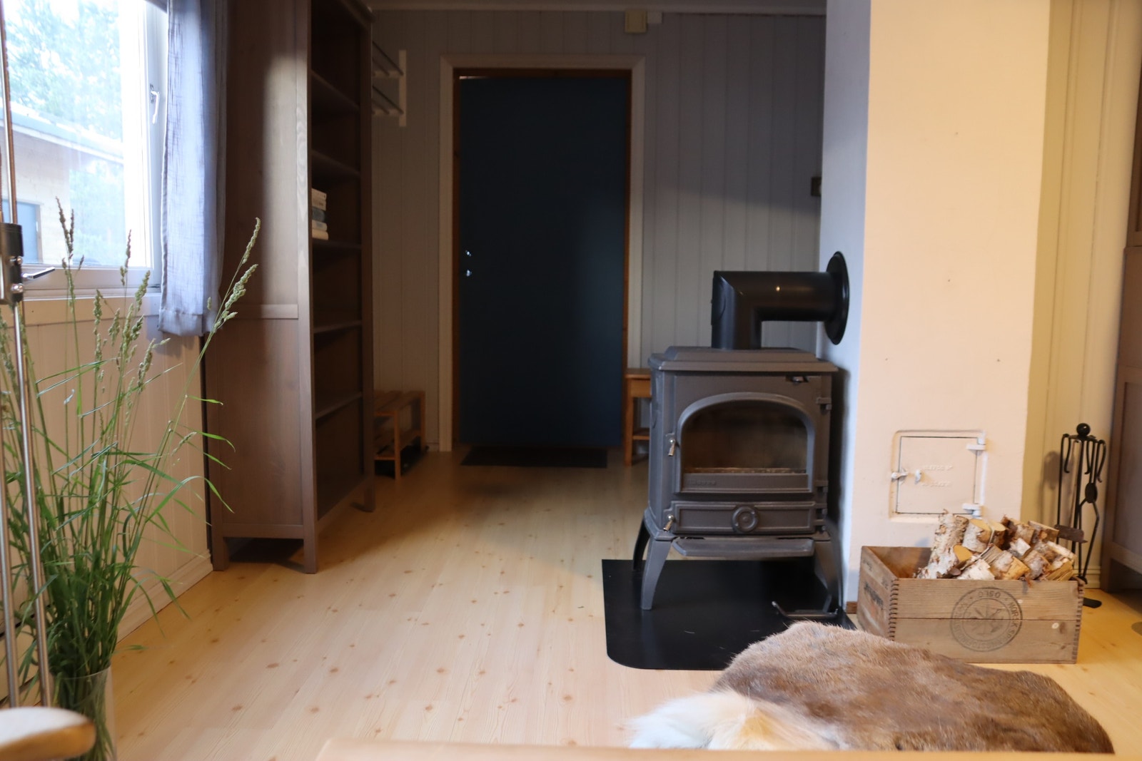Leilighet Vest: Peis og utgangsdør Galleribilde