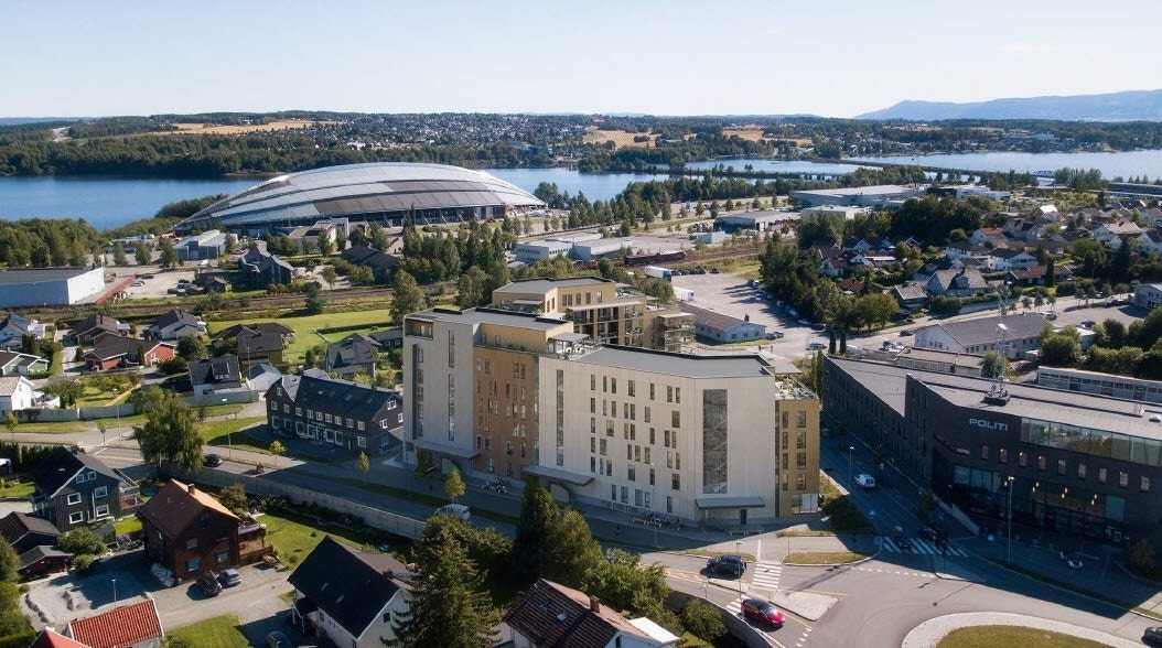 Dronebilde av området Galleribilde