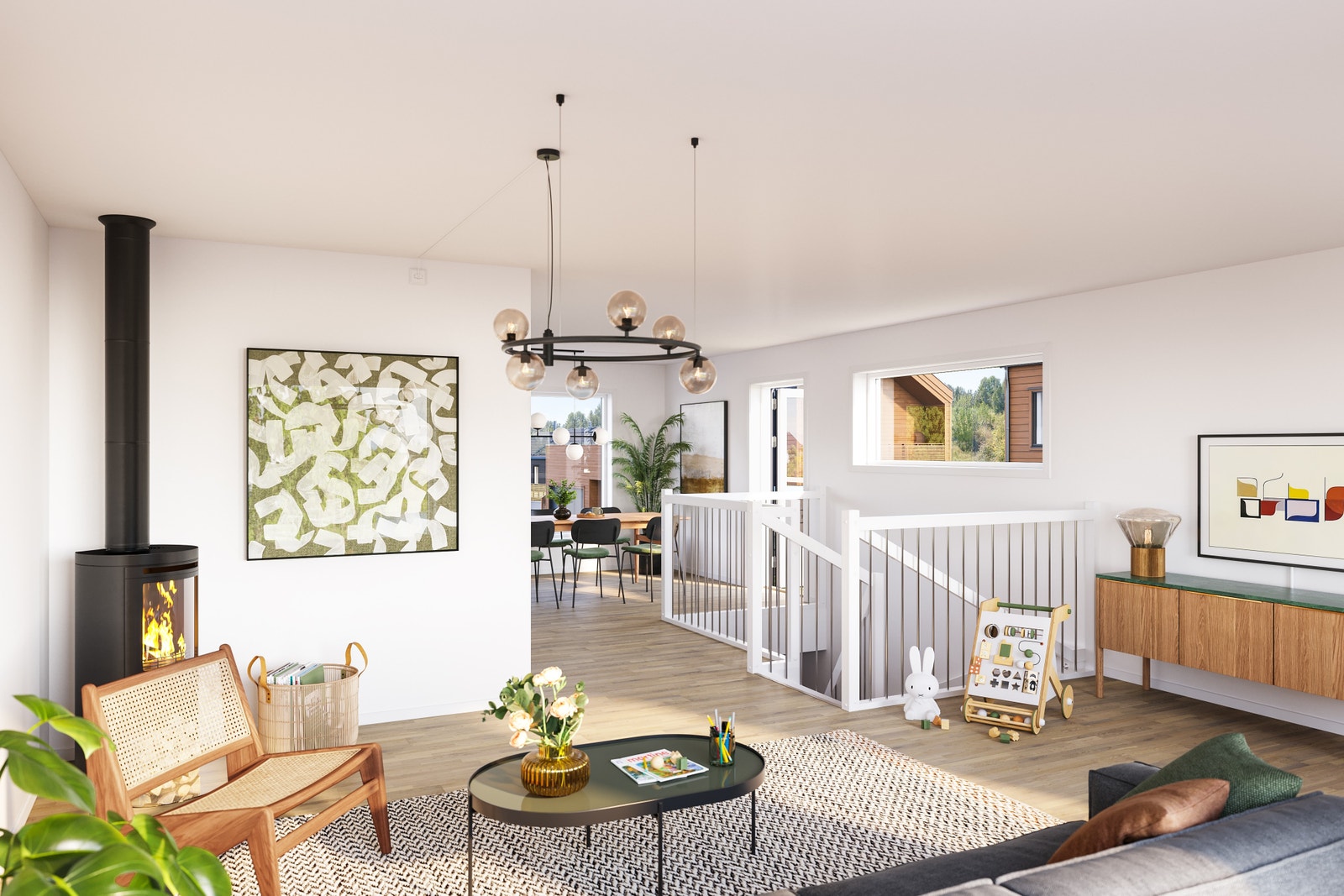 Romslig stue og kjøkken Galleribilde