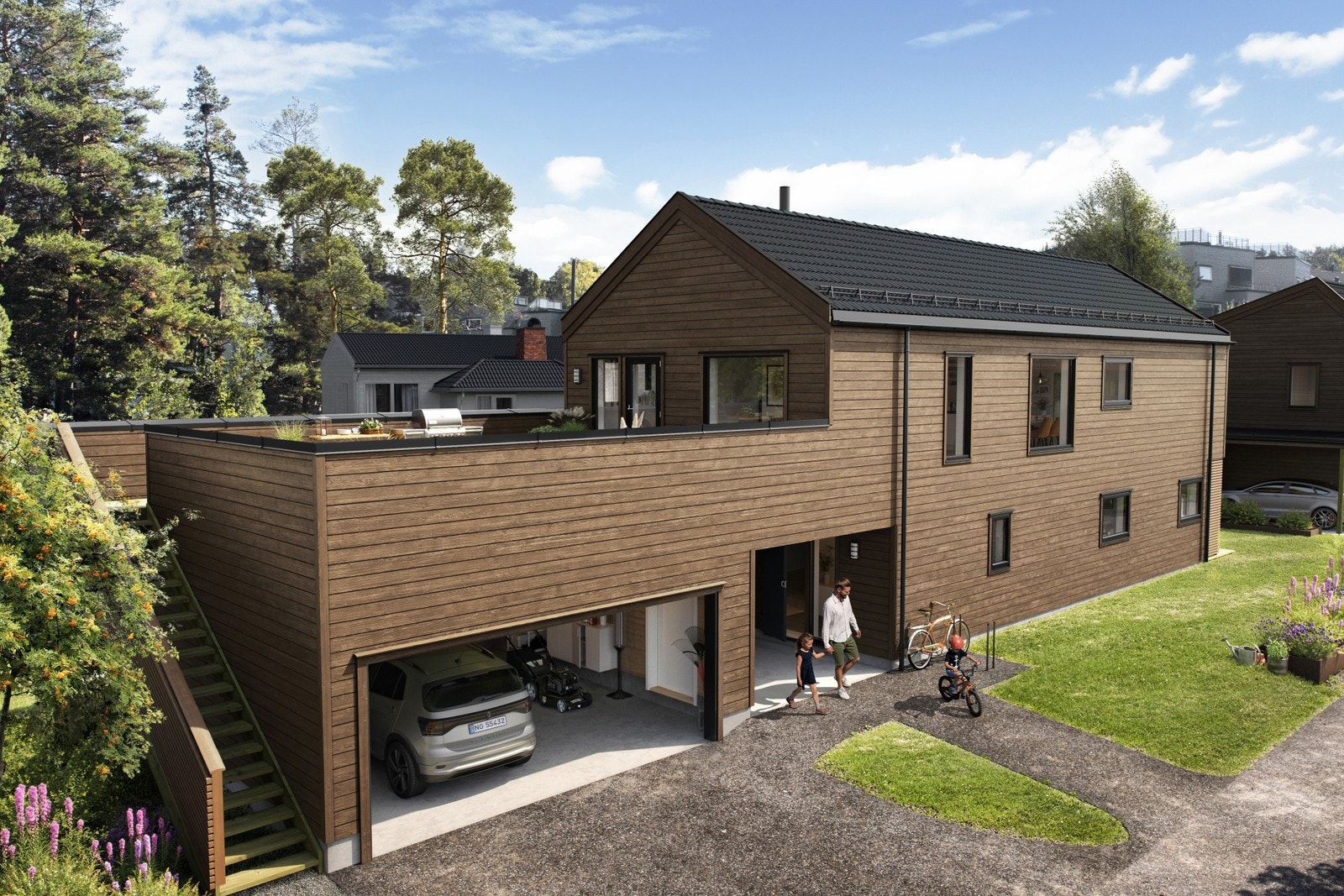 Hus 7 - Moderne og romslig enebolig for storfamilien.
Solgt. (tomtene leveres tilsådd, men uten beplantning) Galleribilde