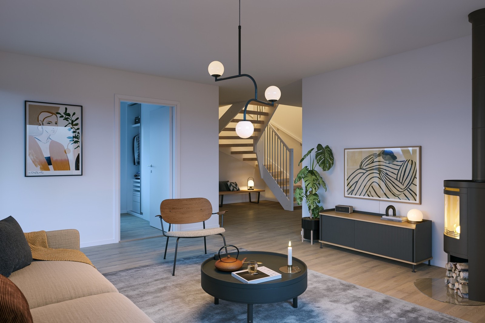 Hus 8 og 10 - fra stue mot gang og soverom Galleribilde