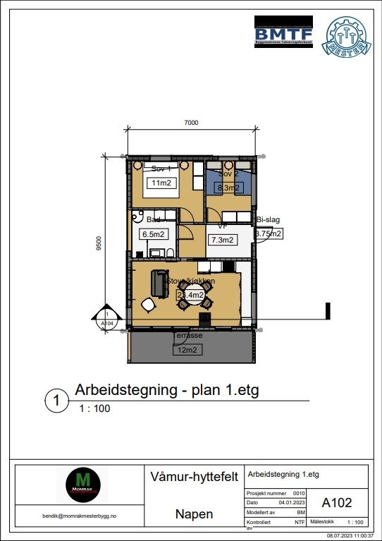 Plantegning, her er det også mulighet og få innredet en hems-etasje Galleribilde