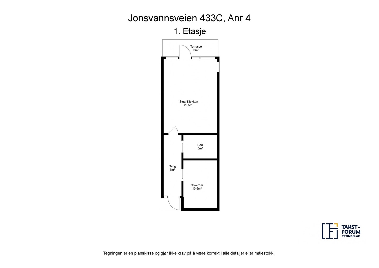 Arealoppmålt planskisse fra takstmann. Galleribilde