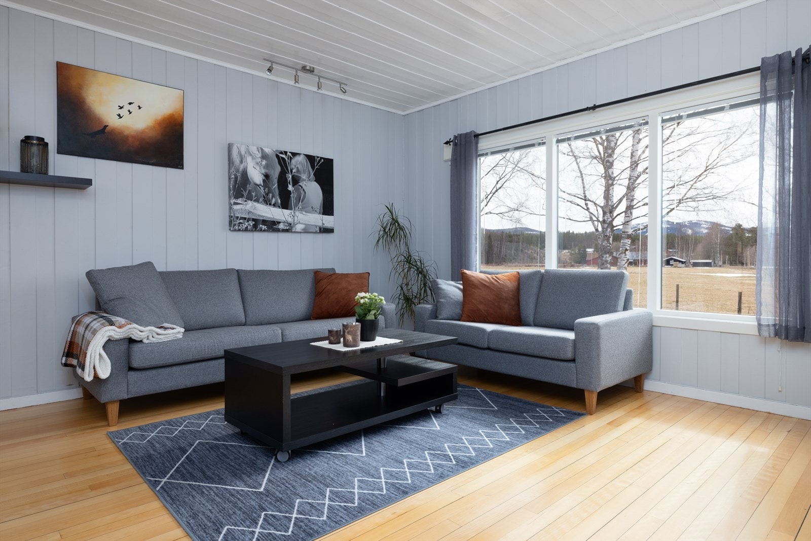 Stue med god plass til sofakrok og tv-bord. Galleribilde