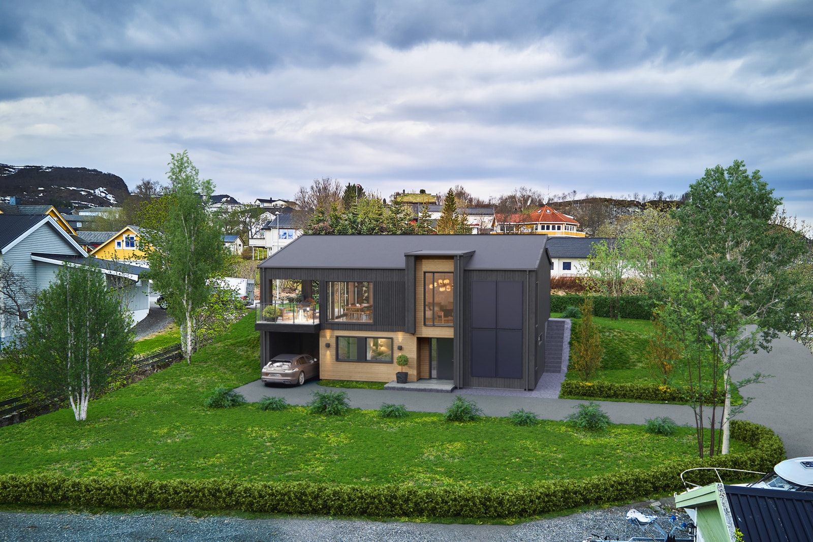 Illustrasjon av enebolig type Hunstad fra Systemhus Galleribilde