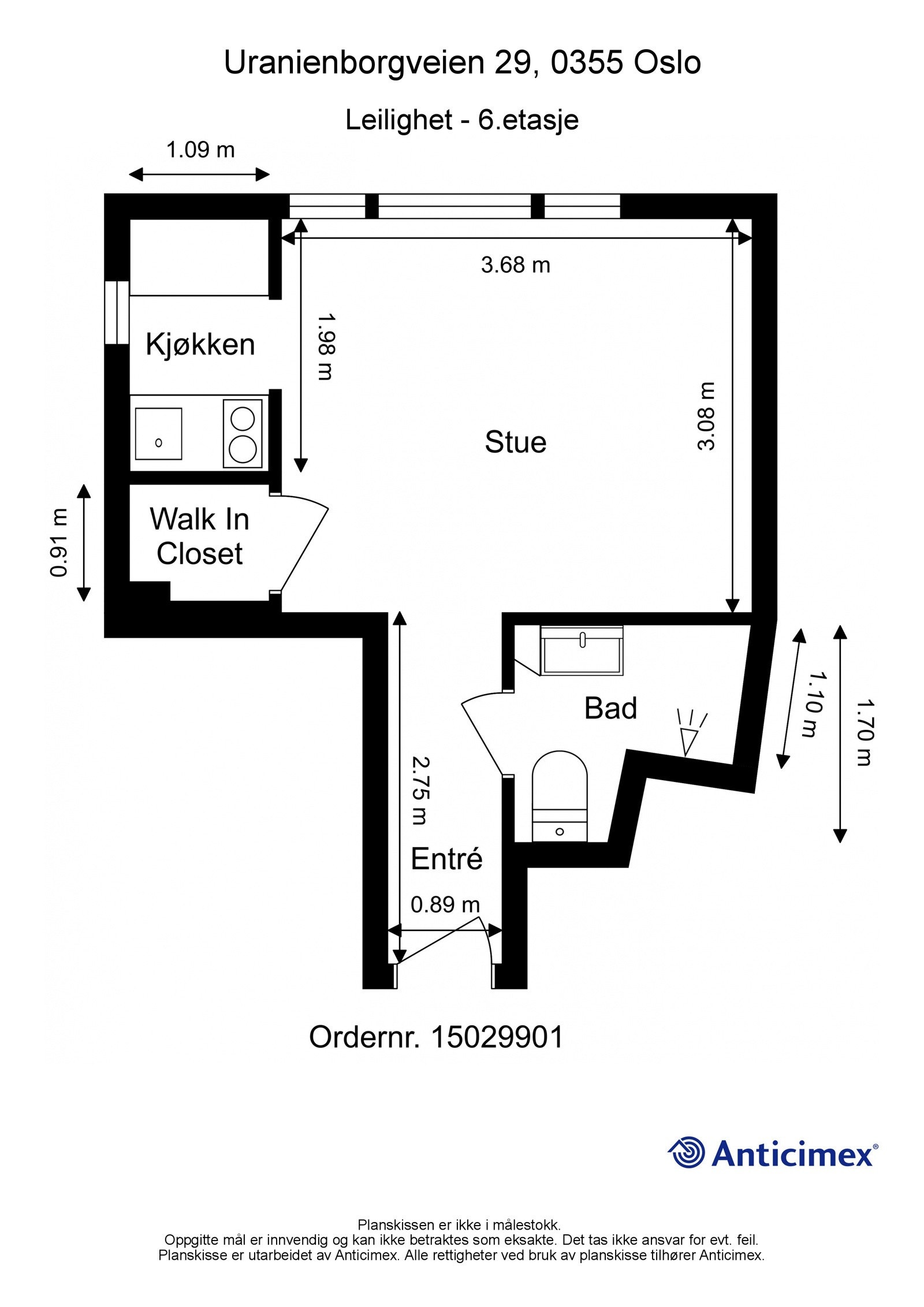 Plantegning. I tillegg disponerer leiligheten en kjellerbod på ca. 1,4m². Heisadkomst. Galleribilde