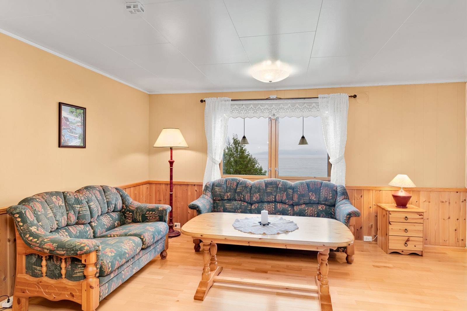 Flott utsikt mot sjø og fjell. Galleribilde