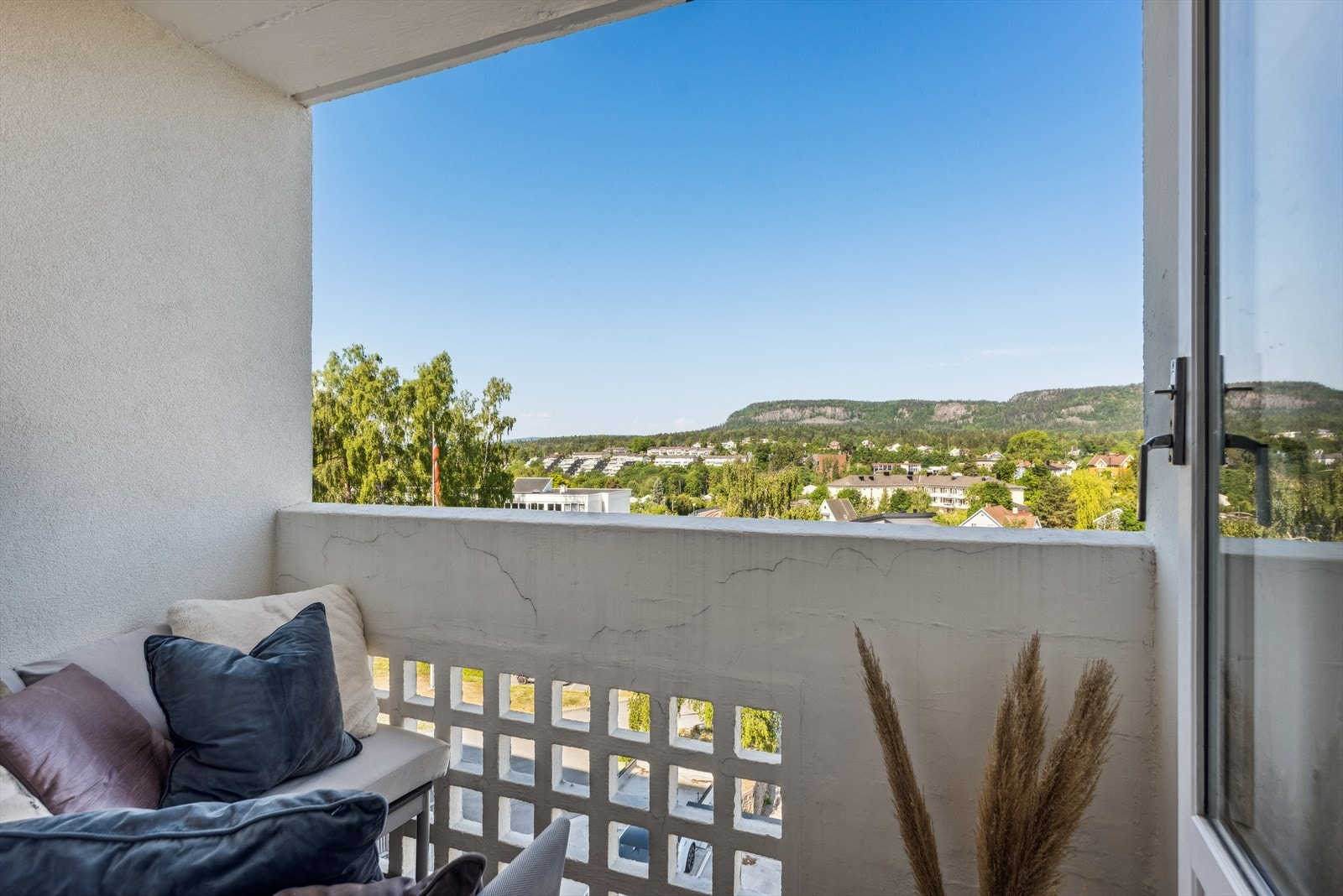 Fra balkongen er det ingen innsyn og flott utsikt mot Kolsåstoppen. Galleribilde