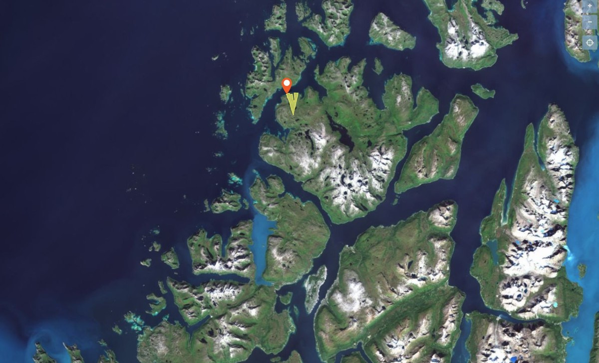 Eiendommen markert med gult