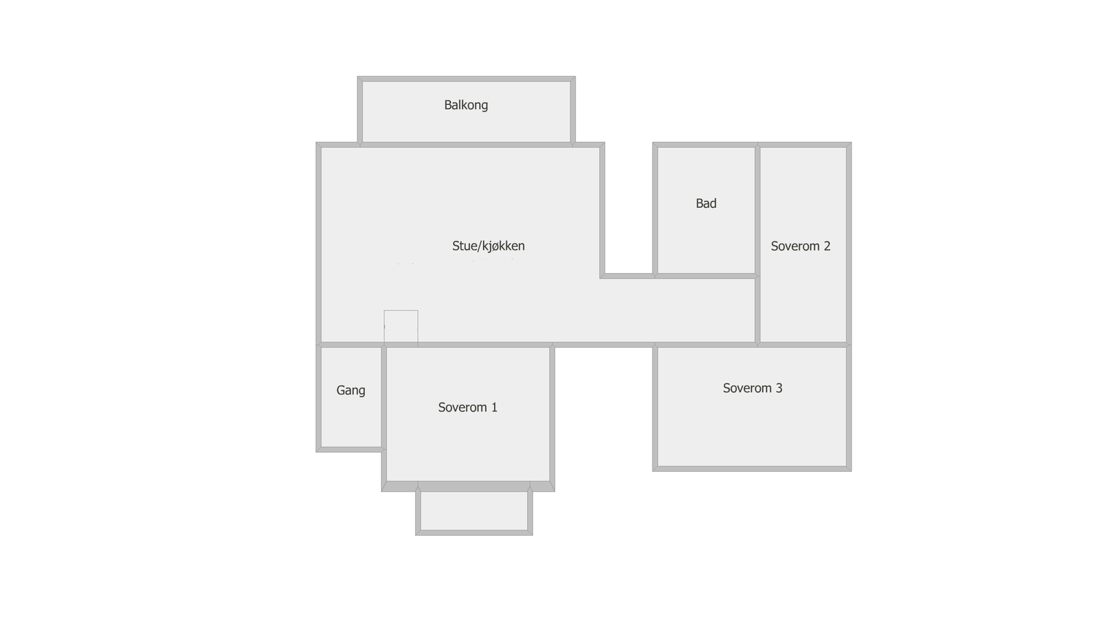 Planløsning. (Ikke faktiske størrelser) Galleribilde