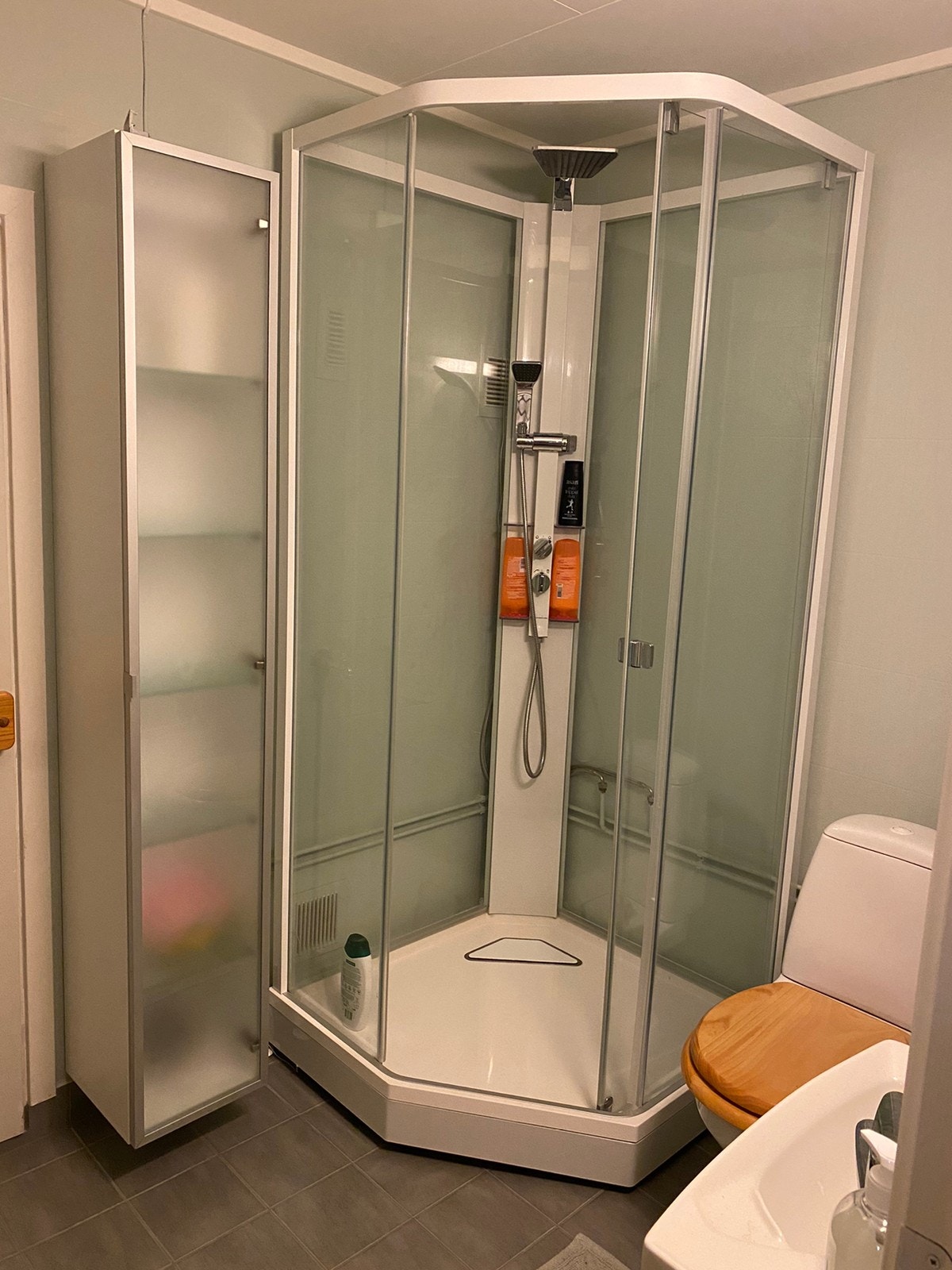 Bad med dusj og toalett i sokkel Galleribilde