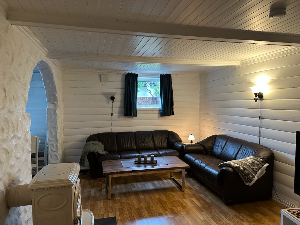 Stue med vedovn Galleribilde