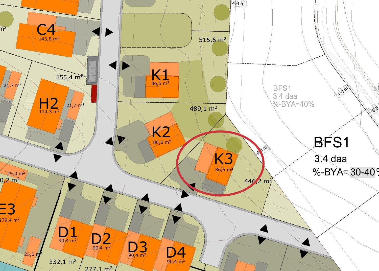 Aktuell bolig markert med rød sirkel Galleribilde