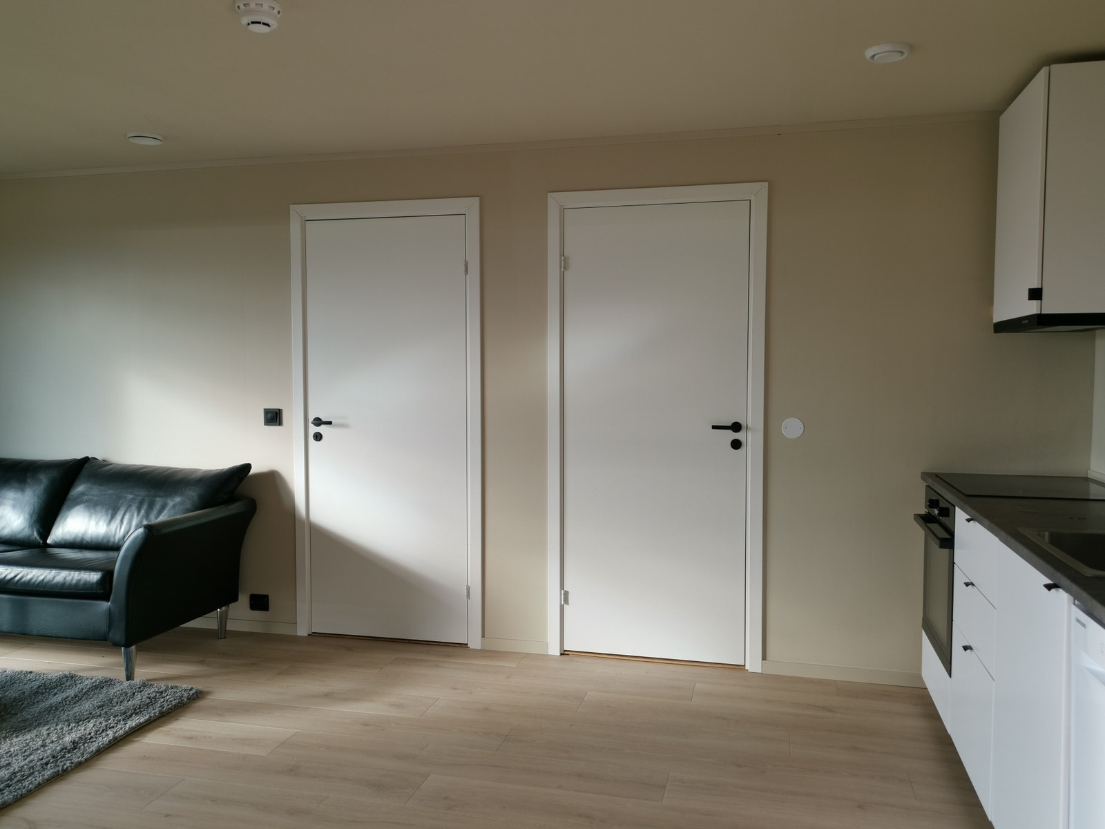 Stue og kjøkken i ett rom. Dør inn til soverom og bad Galleribilde