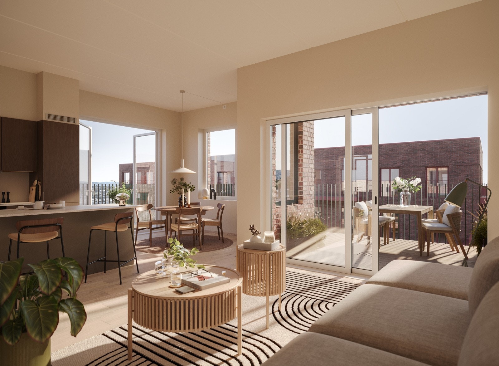 Stue og kjøkken fra leilighet 7002 med oppgradert kjøkken Galleribilde