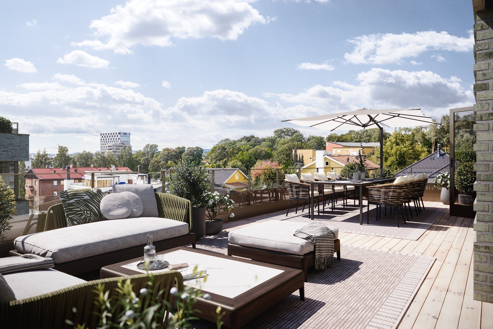 Solrikt takterrasse i leilighet A3 sett fra nordvest. Bildet er av illustrativ karakter. Avvik kan forekomme Galleribilde