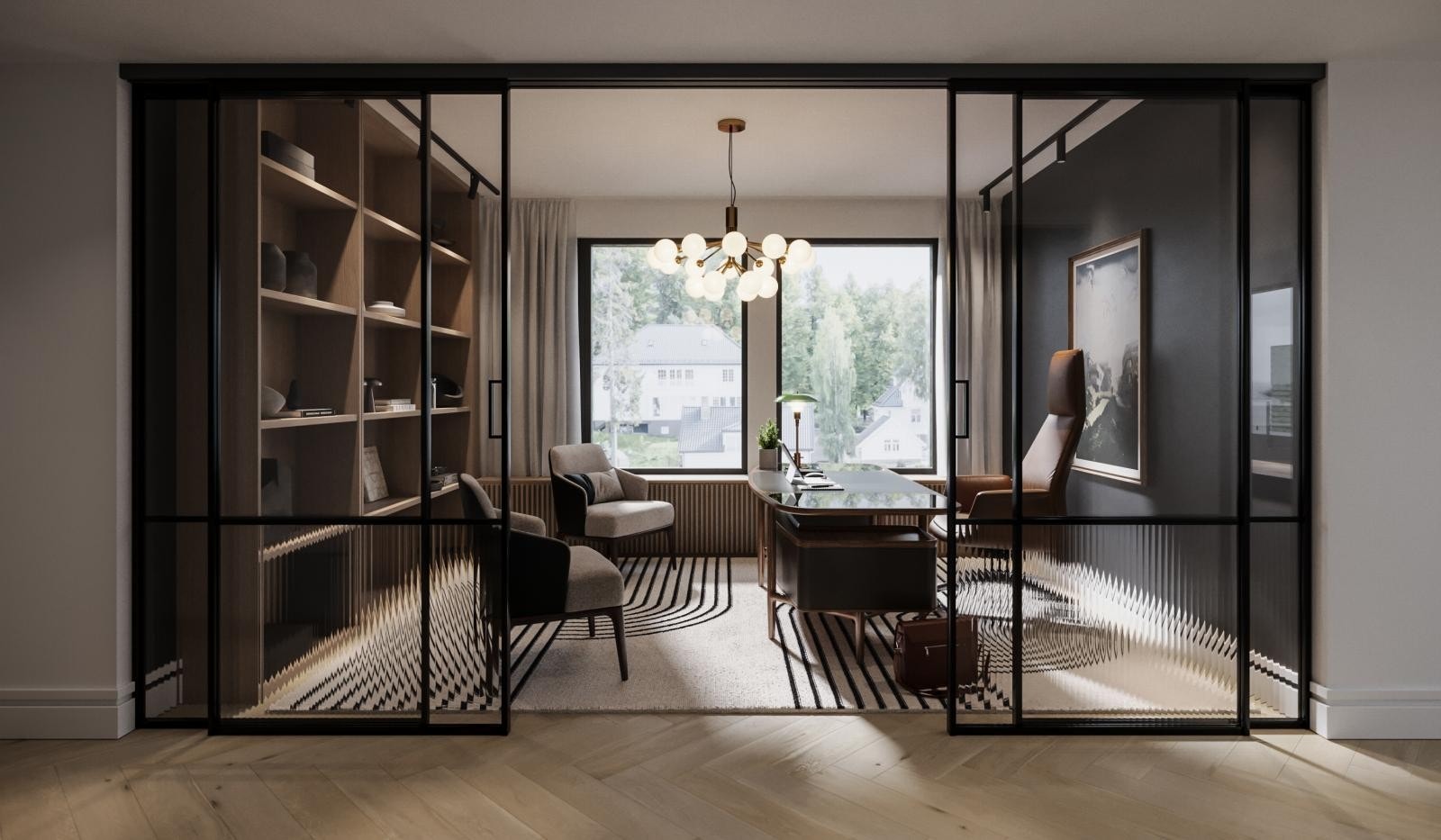 Tilvalg fra leilighet B7, her stue/soverom gjort om til kontor. Bildet er av illustrativ karakter. Avvik kan forekomme. Galleribilde