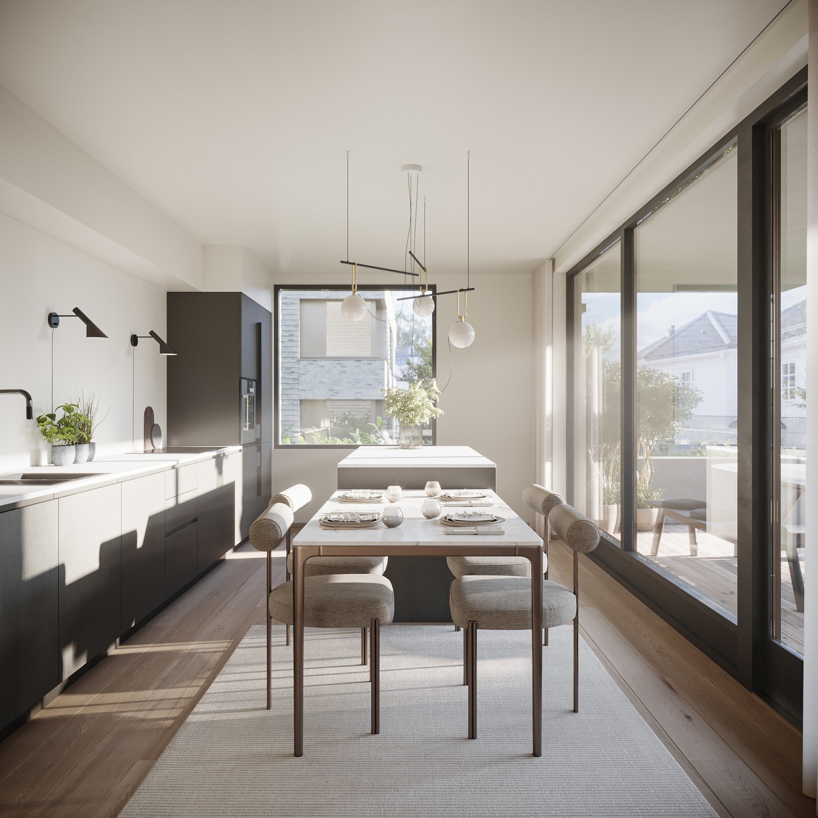 Fra kjøkken i leilighet A1. Bildet er av illustrativ karakter. Avvik kan forekomme. Galleribilde