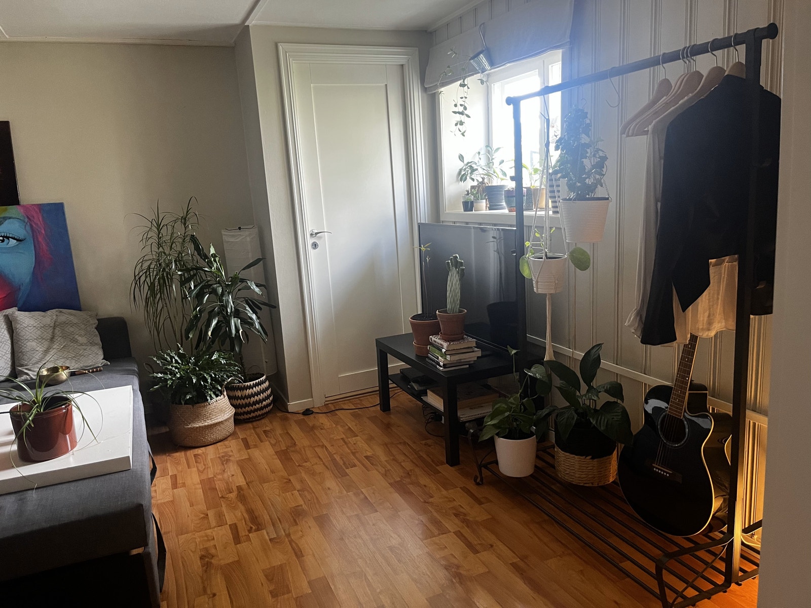 Stue med dør inn til soverom Galleribilde