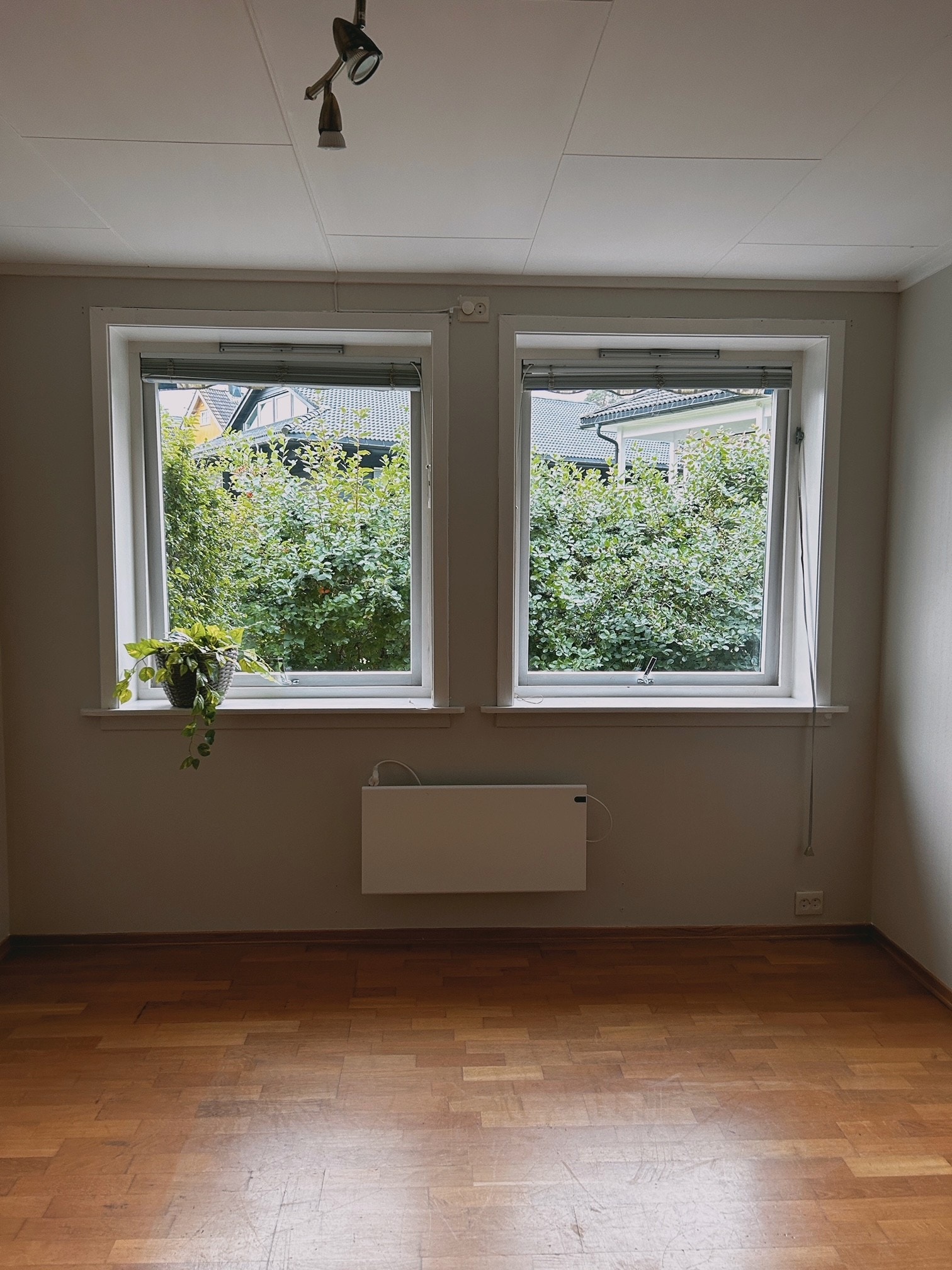 Lys stue med vindu og åpning mot egen skjermet uteplass Galleribilde