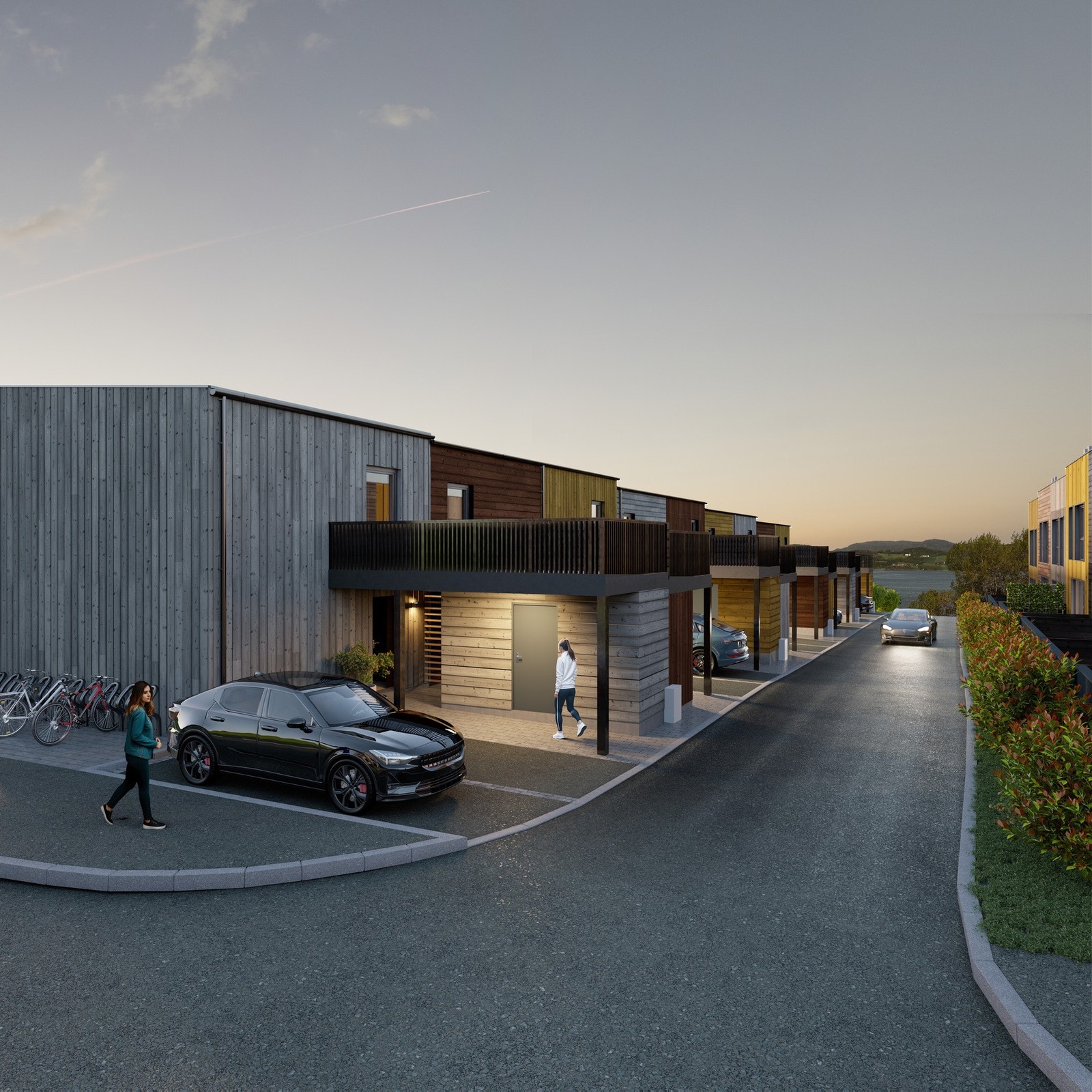 Alle boligene har p-plass ved inngang. I tillegg kan man kjøpe ekstra p-plass eller carport. Illustrasjon, avvik vil forekomme. Galleribilde