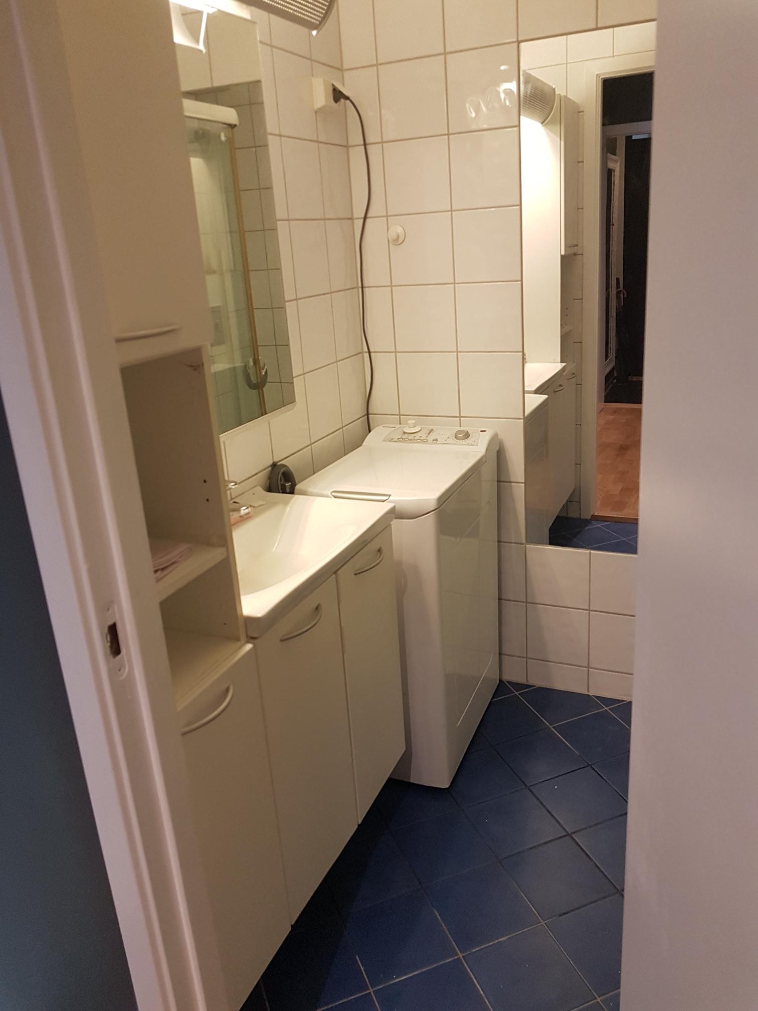 Bad med vaskemaskin og dusj Galleribilde