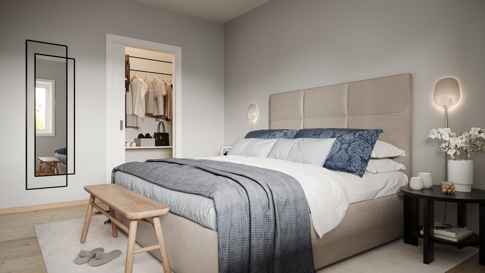 Eneboligene leveres alle med tre soverom, og leilighetene har to eller tre soverom (illustrasjon) Galleribilde