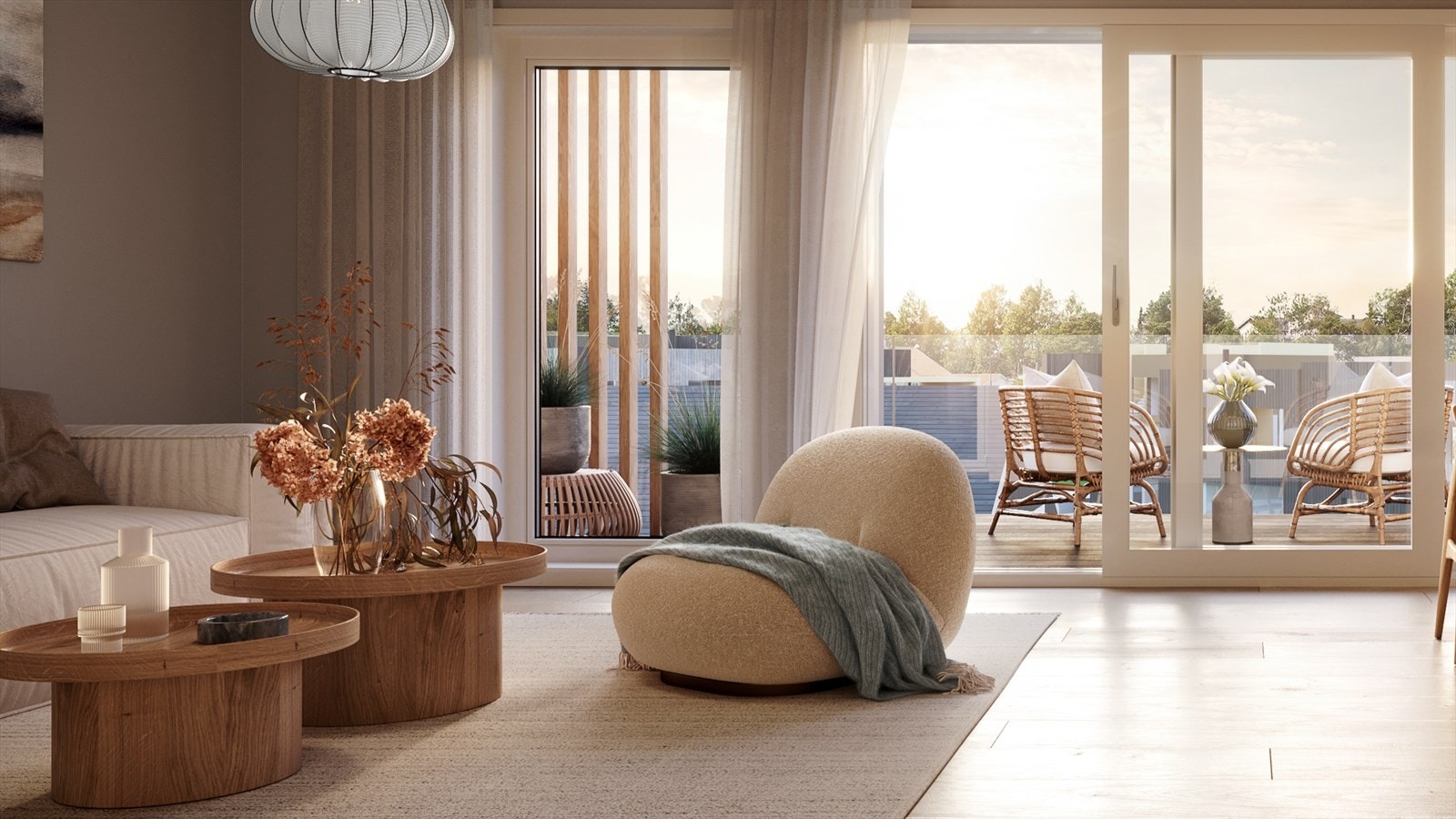 Til hver enkelt bolig leveres terrasse av god størrelse. Eneboligene har en terrasse på over 40 kvm! (illustrasjon) Galleribilde