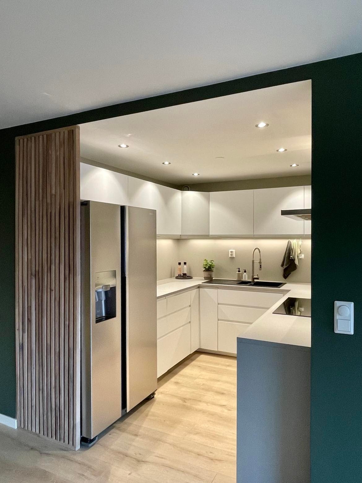 Side-by-side kjøleskap og lekker spilevegg fra 2021 Galleribilde