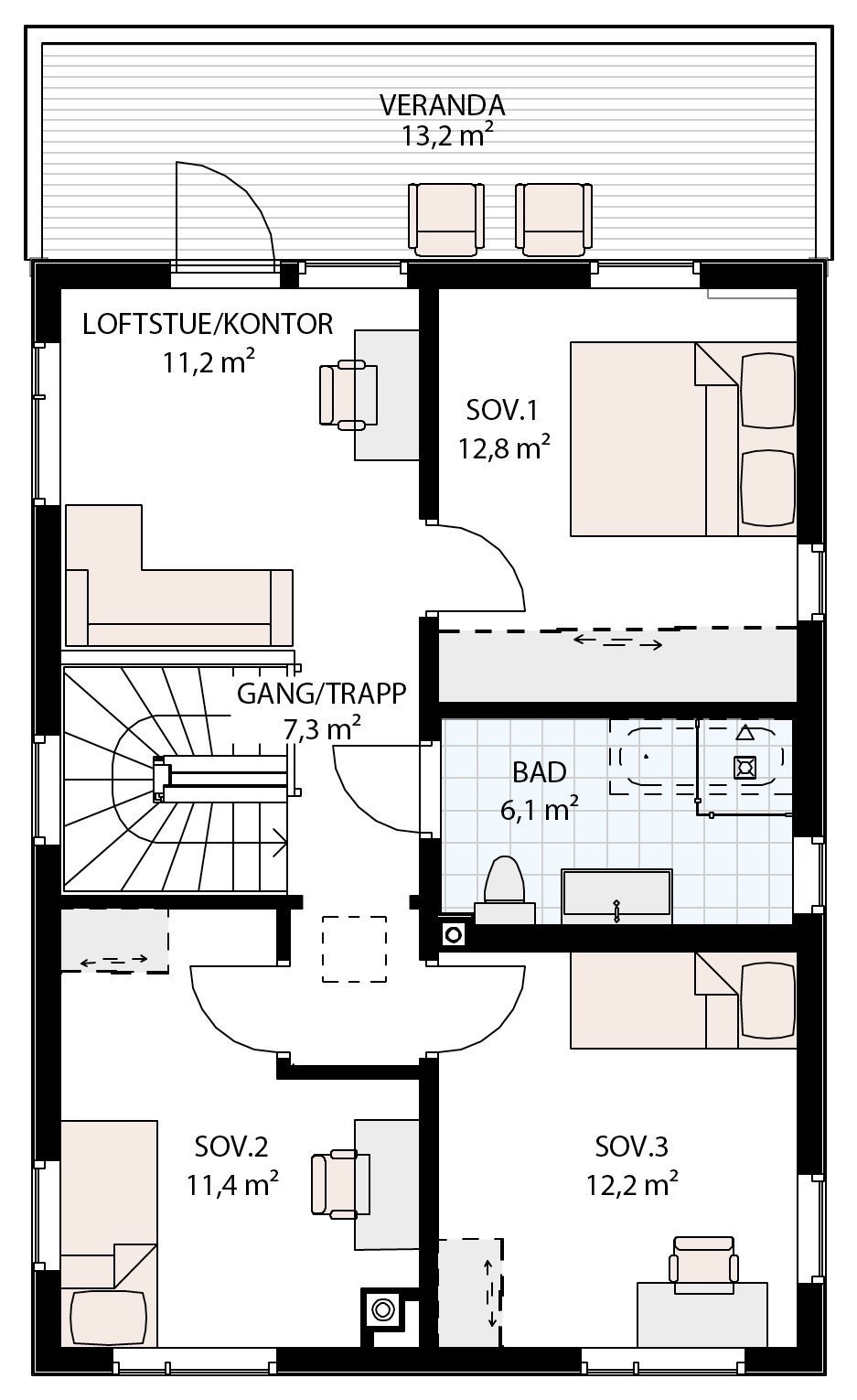 Hus 14 og 16 er like - plan 2 Galleribilde