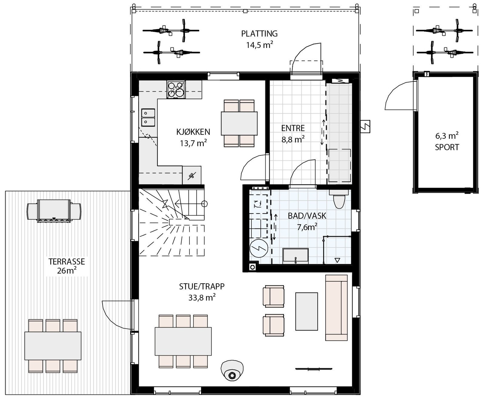 Hus 14 og 16 er like - plan 1 Galleribilde