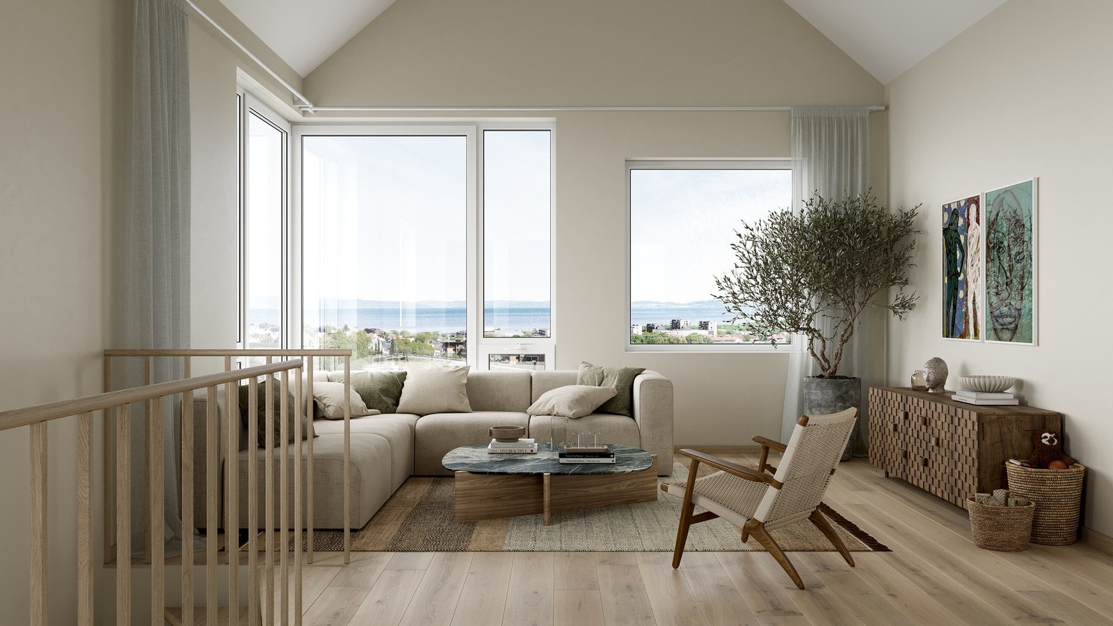 Mange av rekkehusene vil ha en flott utsikt mot fjorden. Illustrasjoner, avvik kan forekomme. Galleribilde