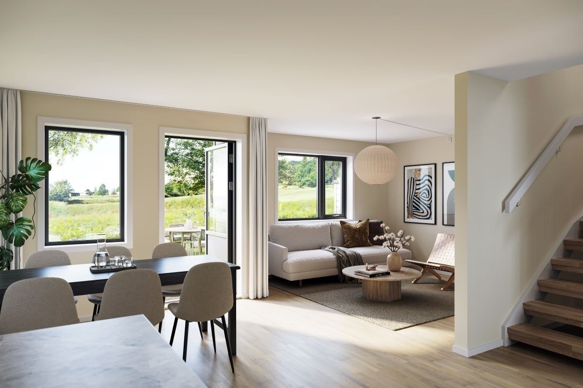 Illustrasjon fra stue/kjøkken Bladfaksveien 73 og 75 Galleribilde