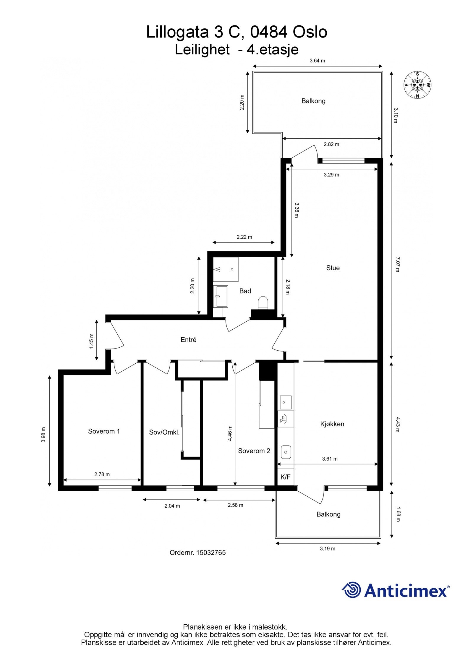Plantegning. I tillegg disponerer leiligheten en garasjeplass med elbil-lader og to kjellerboder på til sammen ca. 8m². Heis i bygget. Galleribilde