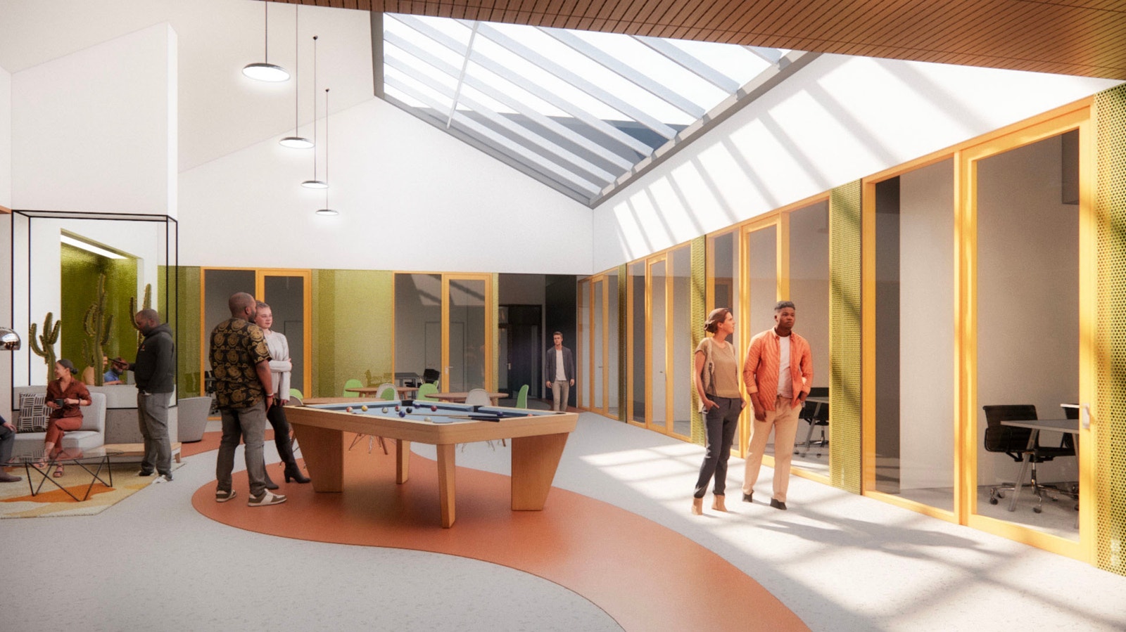 Midtunhaugen 10. Skisse på sosialsoner og møteromsfløy i nye kontorlokaler. Galleribilde