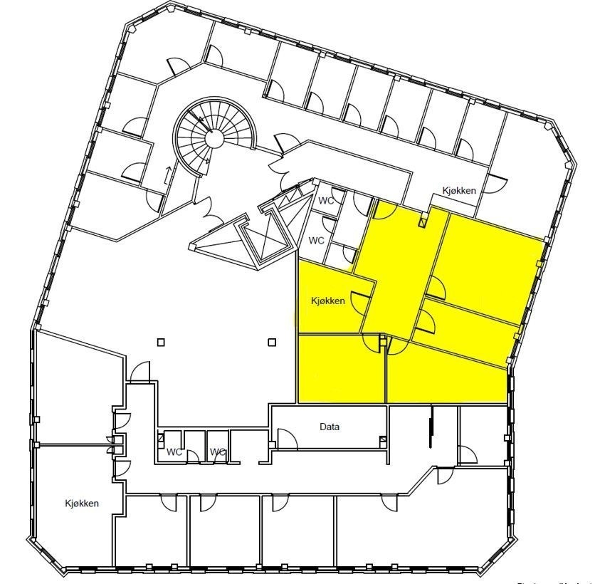 Dagens planløsning av lokalet i 2. etasje. Galleribilde
