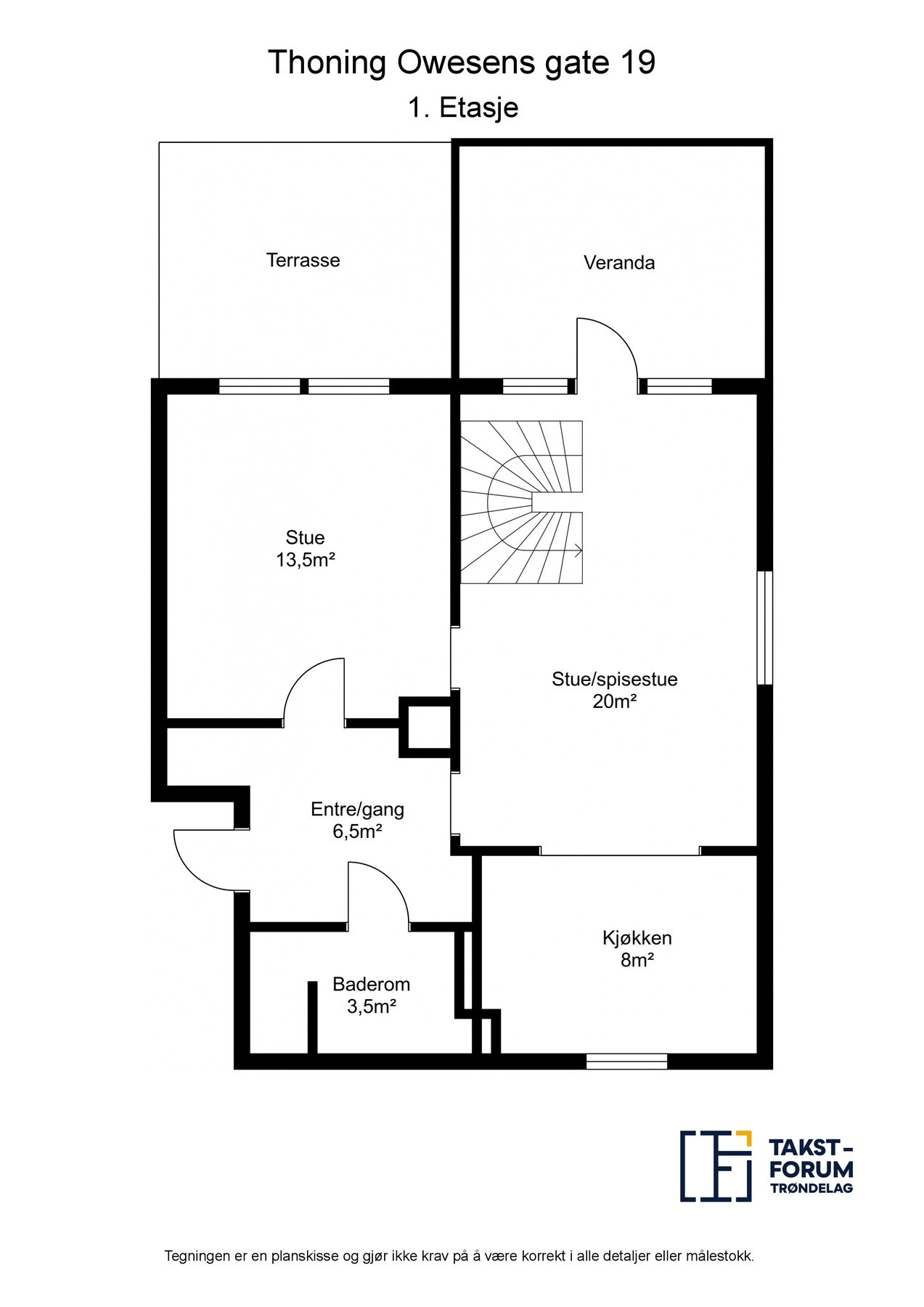Planskisse 1.etg. med arealer. Galleribilde
