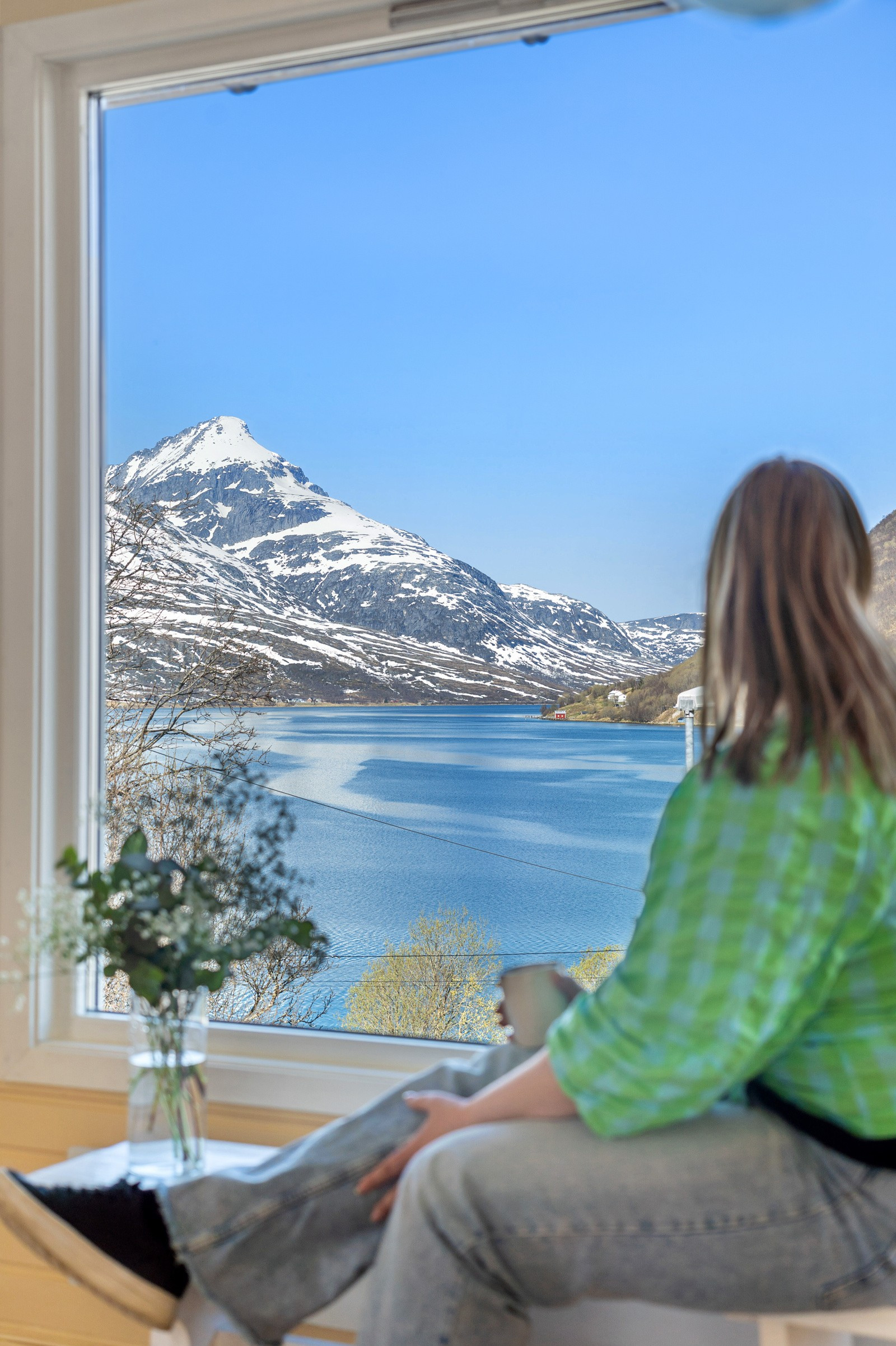 Fra boligen har du fantastisk utsikt mot sjø og majestetiske fjell!