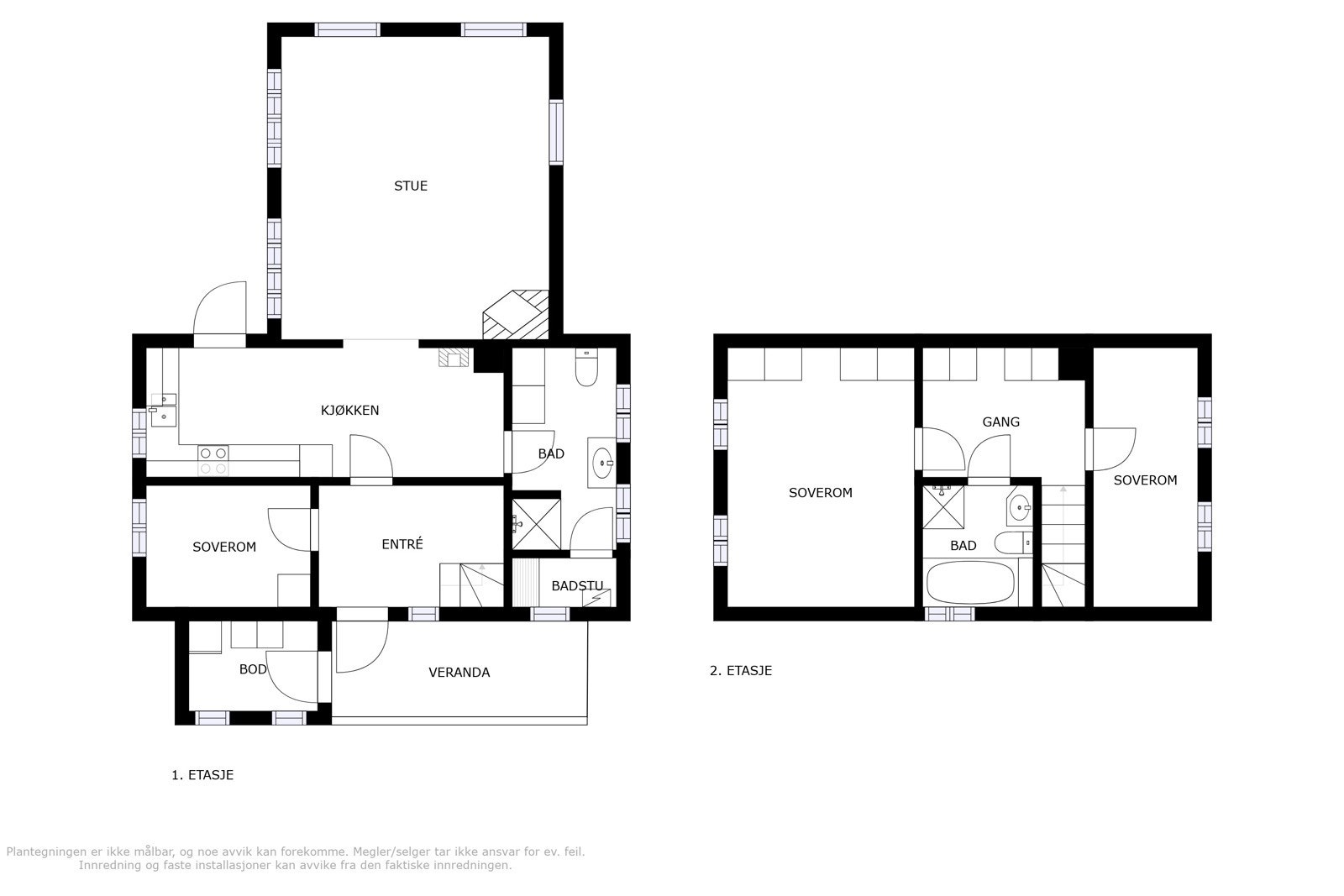 Plantegning av hovedhusets 1 og 2 etg. Galleribilde