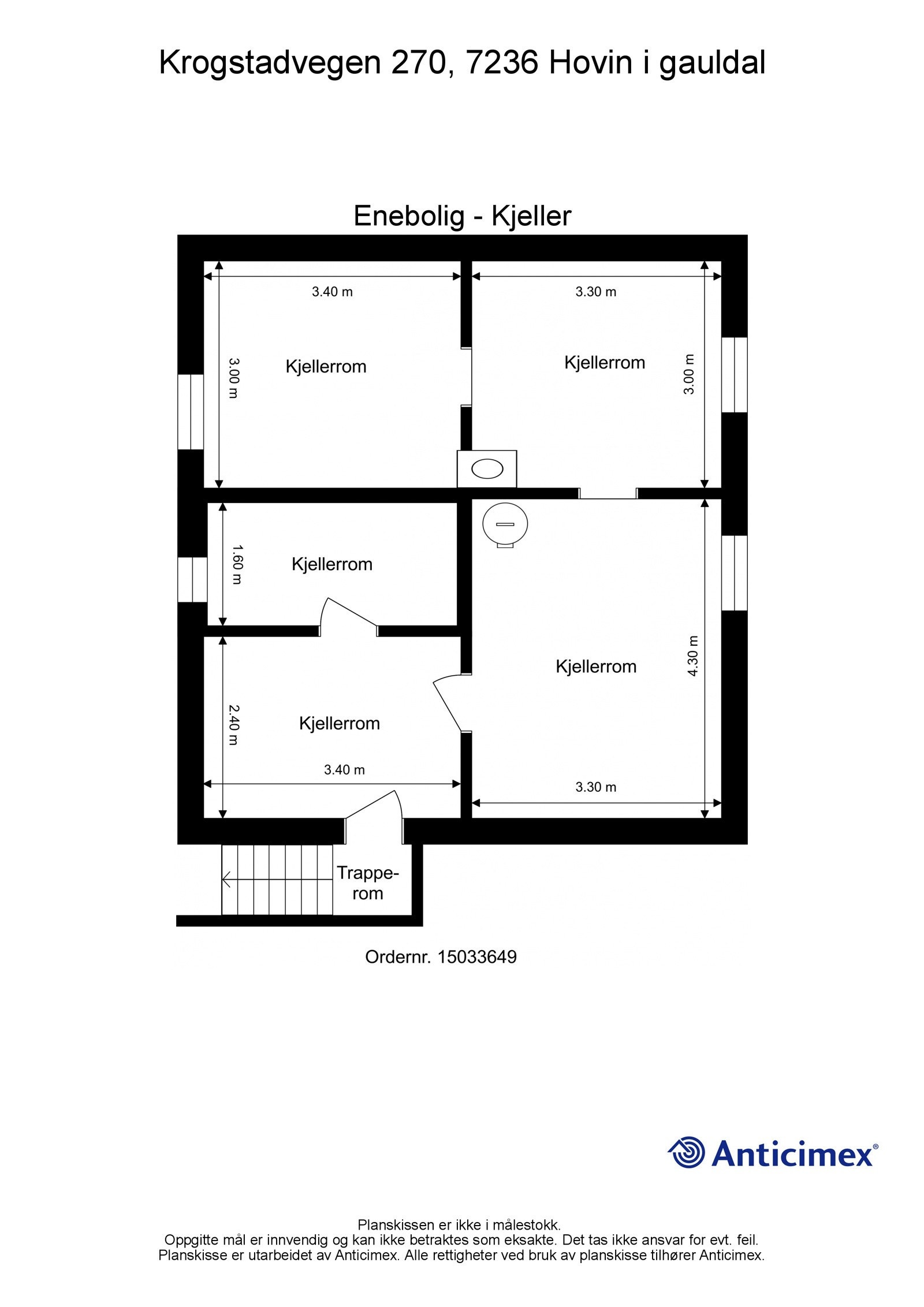 Plantegning for kjeller. Etasjen er uinnredet og har god plass til oppbevaring. Galleribilde