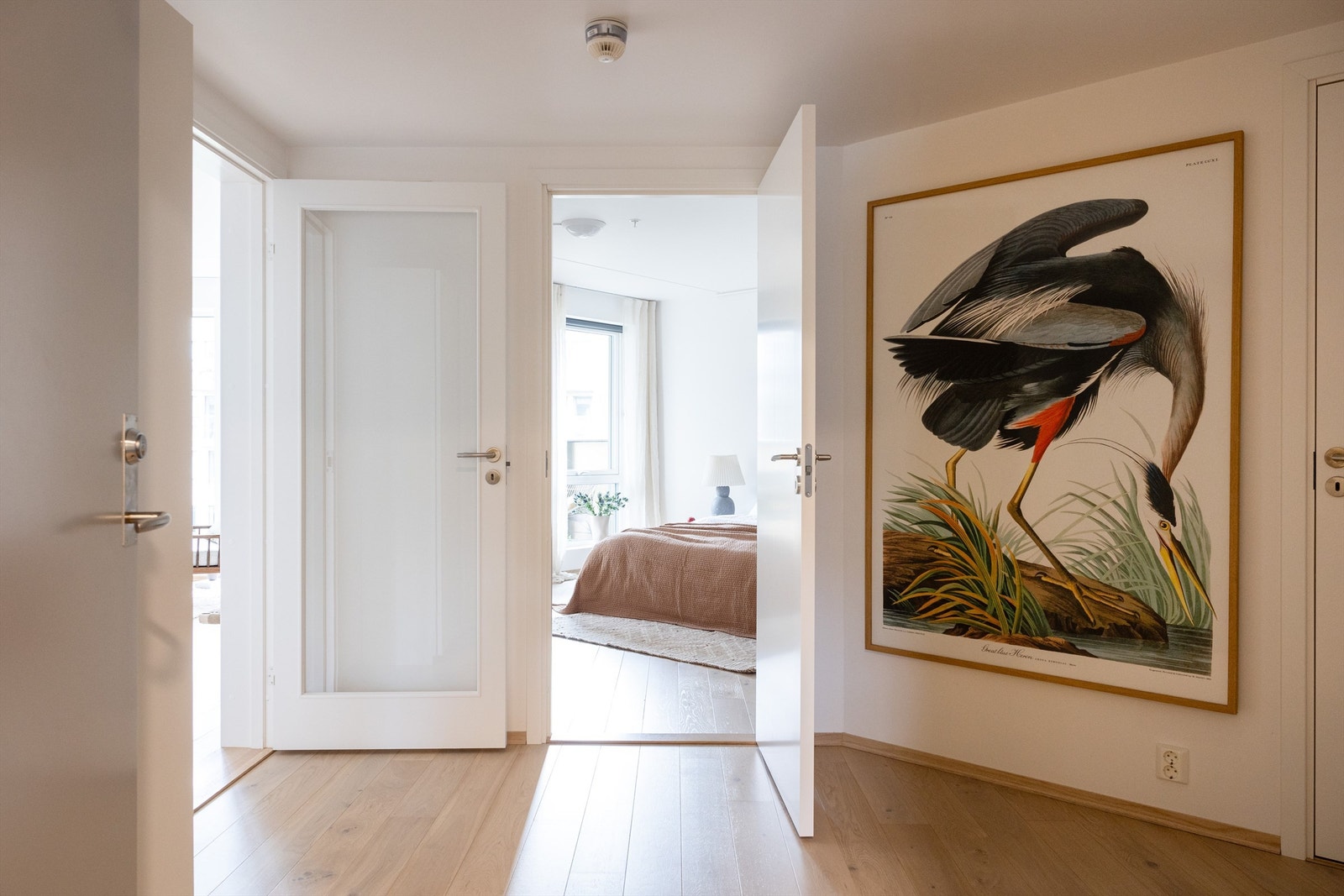 Stuen og entreen er adskilt med en moderne glassdør Galleribilde