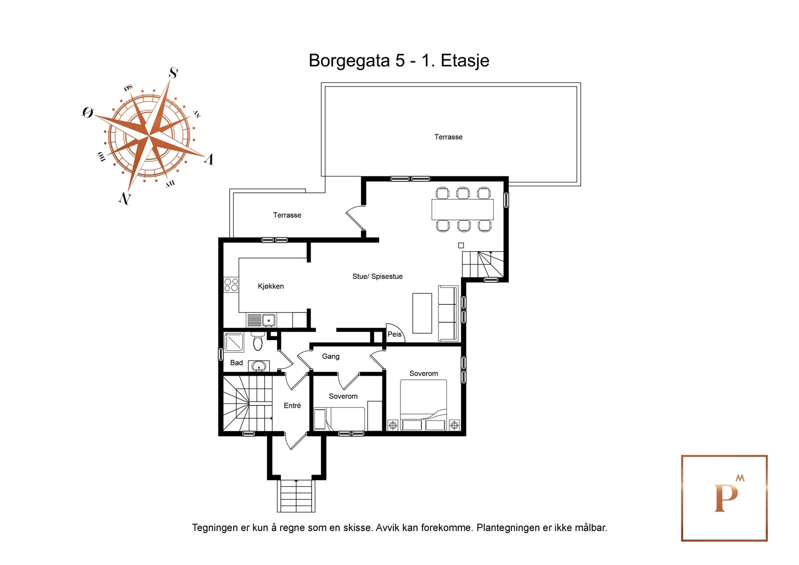 Plantegning 1.etg. slik boligen er innredet i dag. Galleribilde