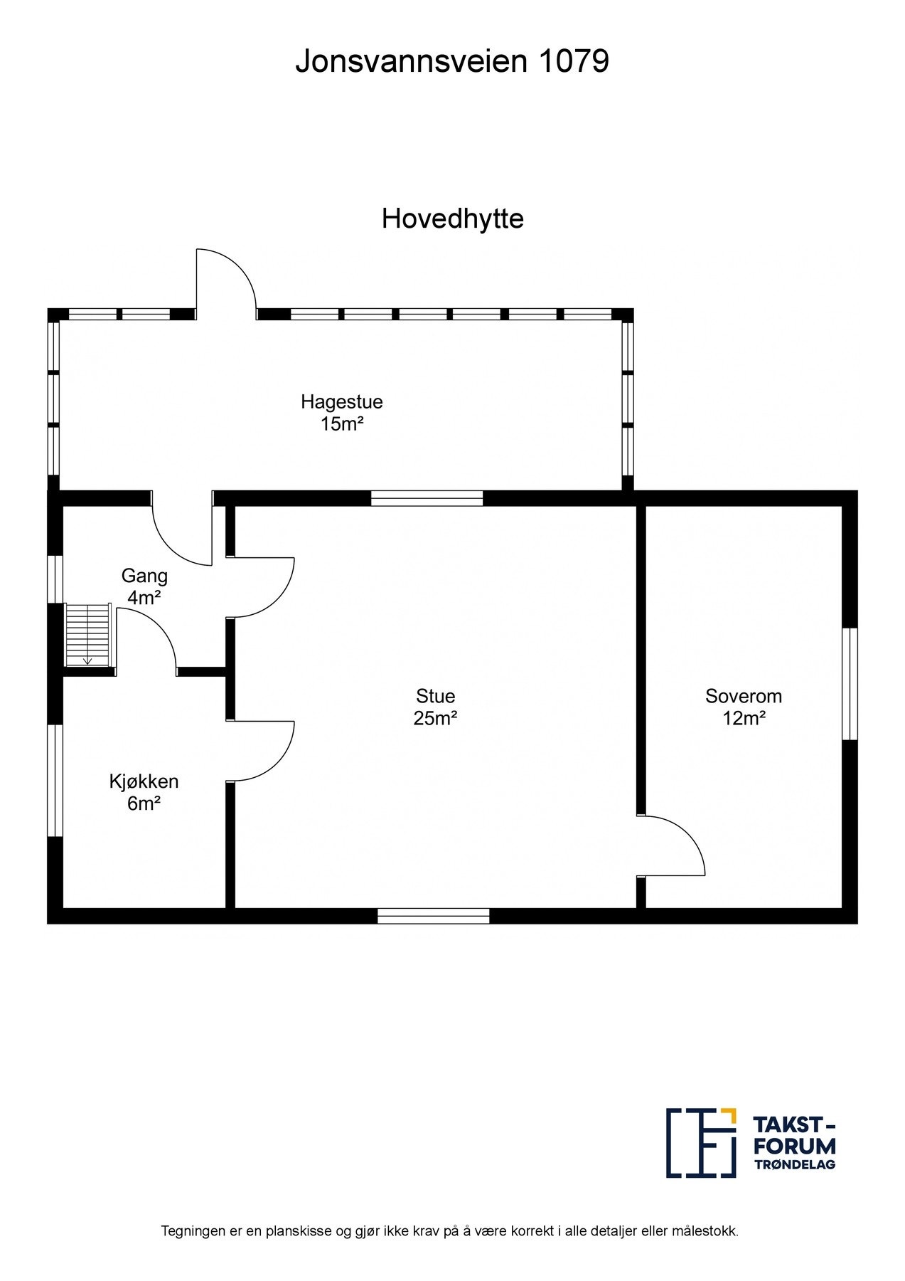 Plantegning med kvm, hovedhytte. Galleribilde