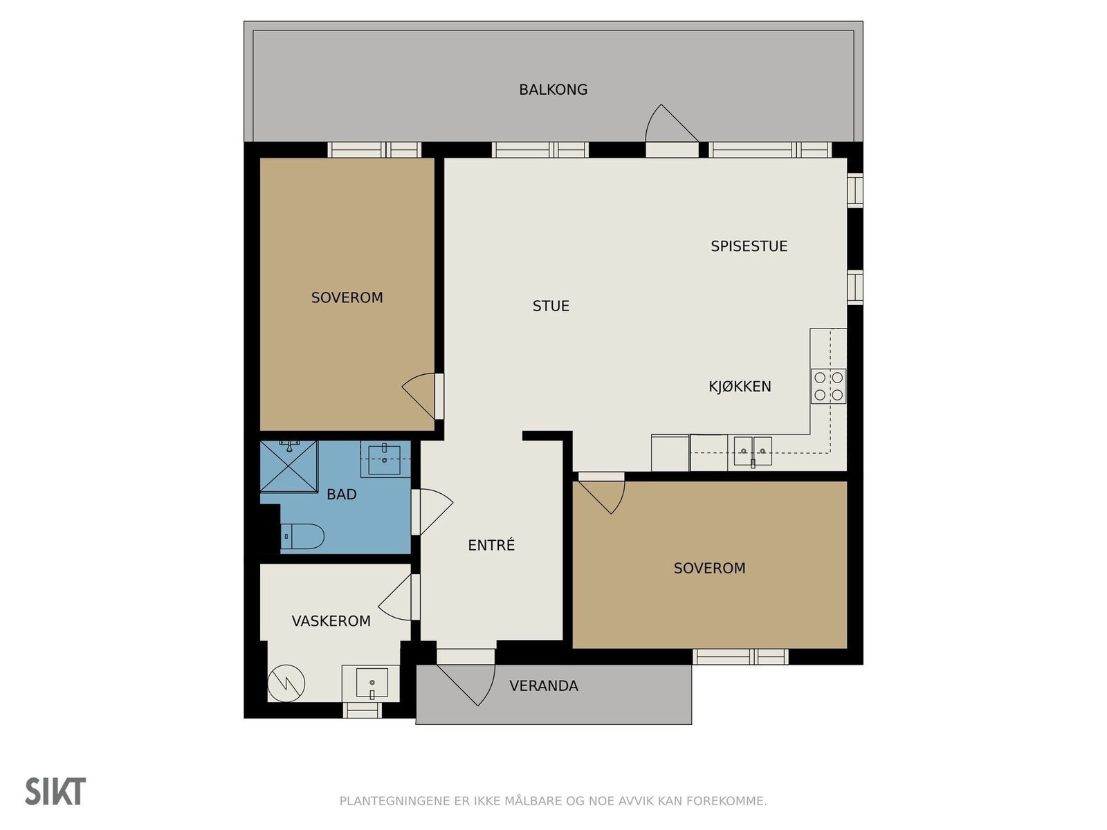 Plantegning, alt på et plan, og muligheter for innredning av loft Galleribilde