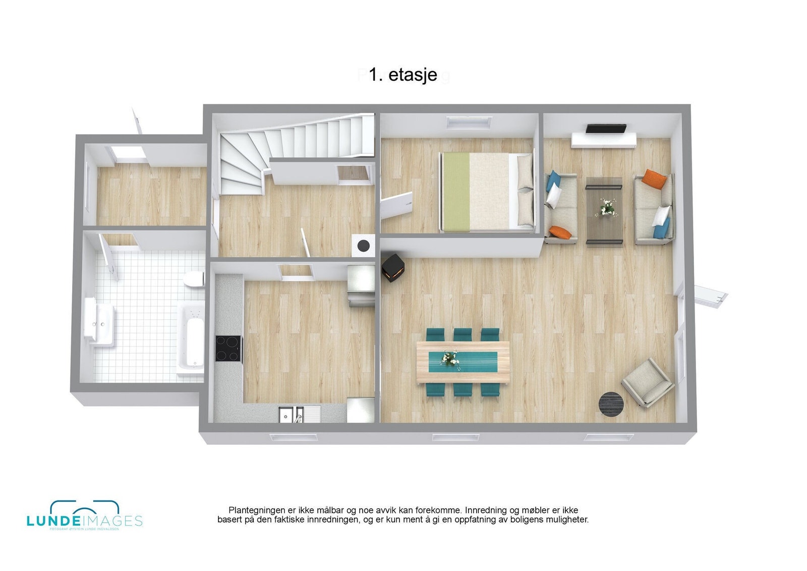 Plantegning 1. etasje 3D - ikke målbar Galleribilde