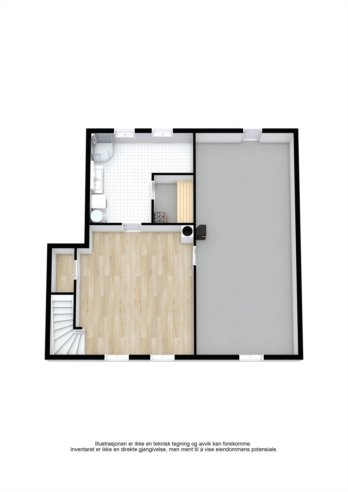 3D plantegning kjeller. Galleribilde