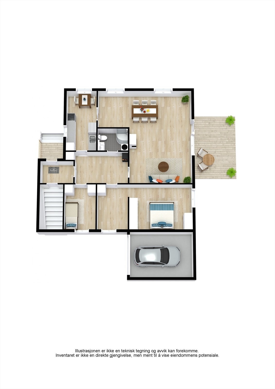 3D plantegning 1. etasje Galleribilde