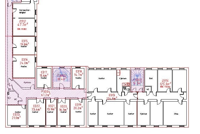 Planløsning for 3.etg. Kontor 312 er ledig. Galleribilde