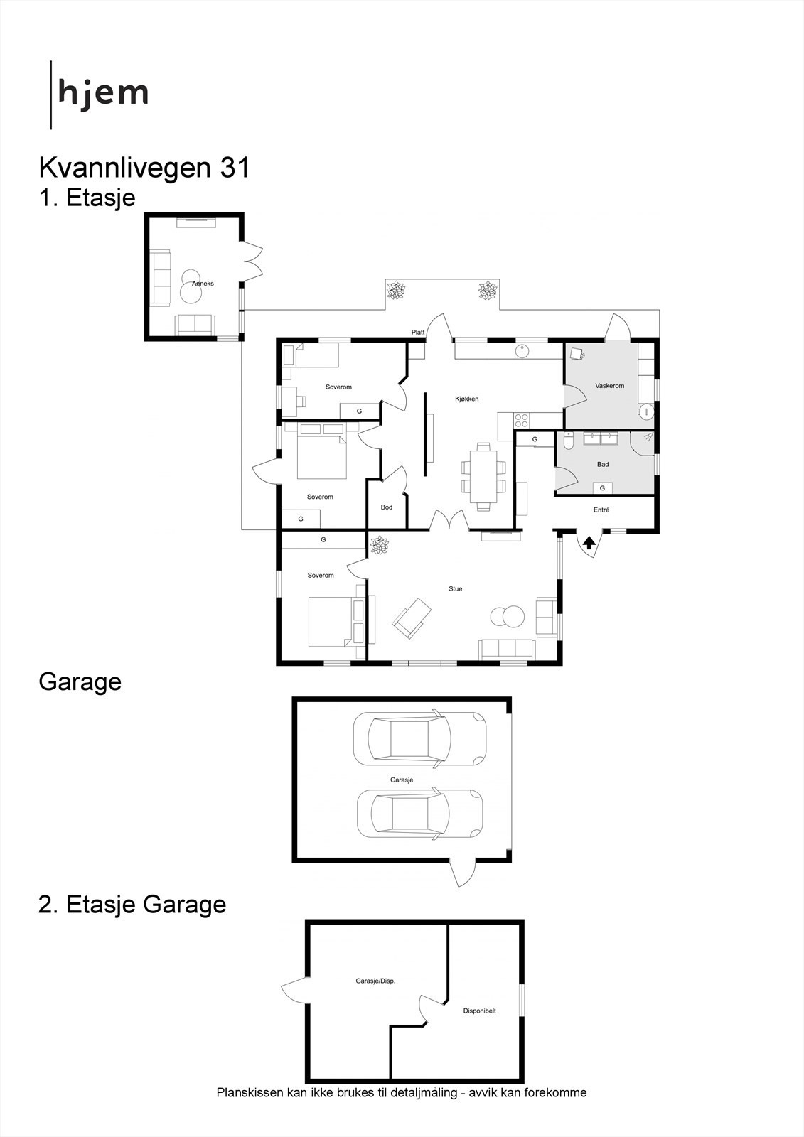 2D planillustrasjon hus, anneks, garasje.